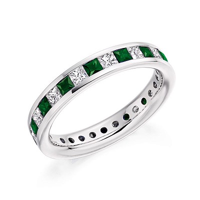 Princess Cut Emerald & Diamond Half Eternity Ring