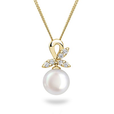 Yellow Gold Pearl & Diamond Necklace
